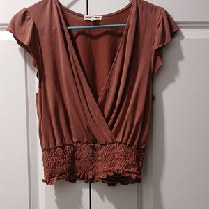 Moa Moa Rust Brown Wrap Blouse
